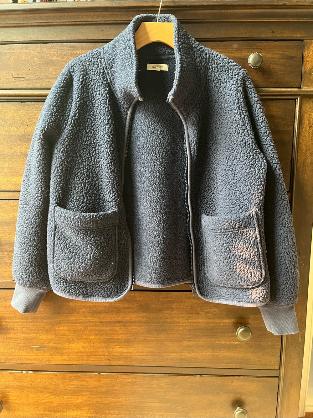 Madewell Navy Sherpa Zip-Up Jacket size s